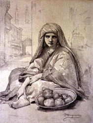 Algerisches Mädchen verkauft Granatäpfel